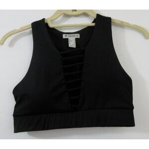 Forever21 Womens Sport Bra Sz Medium Black Front Straps Racerback Removable Pads